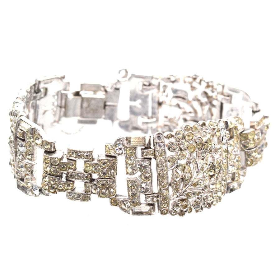Trifari 1940s Silver - tone (Trifarium) White Paste Wide Bracelet | Parkin and Gerrish (UK)