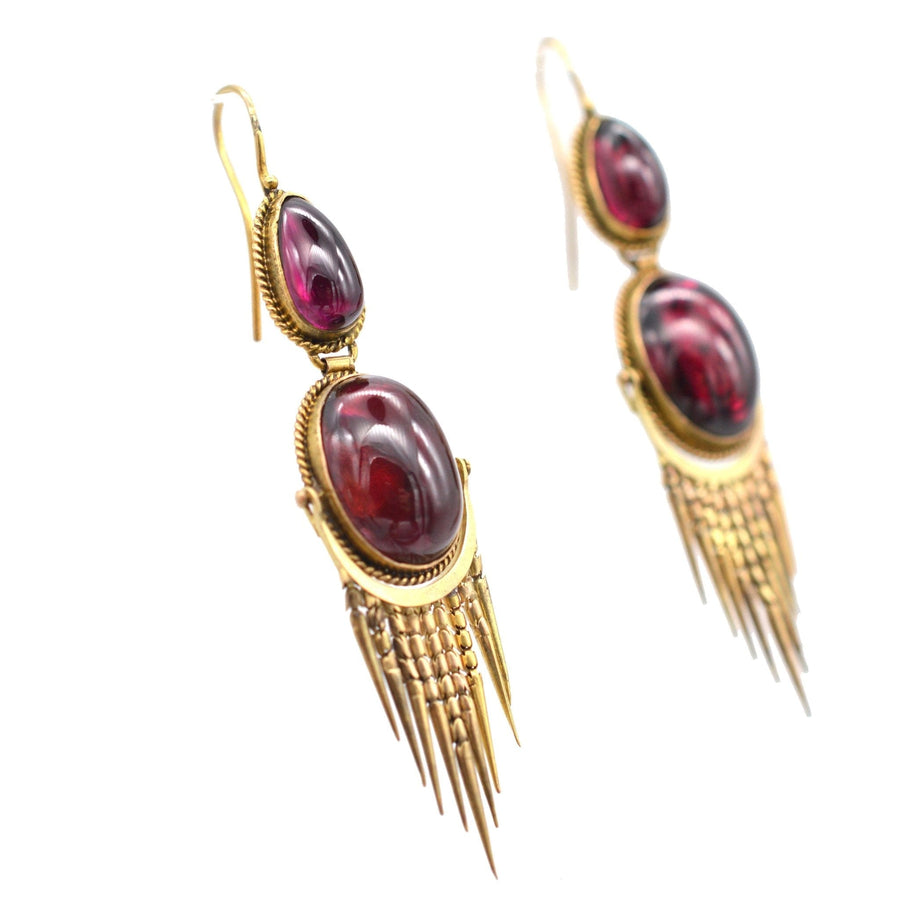 Victorian 15ct Gold, Cabochon Garnet Fringed Drop Earrings | Parkin and Gerrish | Antique & Vintage Jewellery