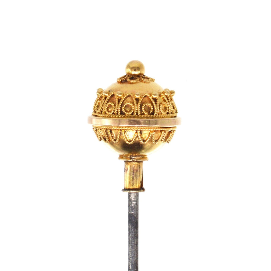 Victorian 15ct Gold Etruscan Ball Hat Pin | Parkin and Gerrish | Antique & Vintage Jewellery