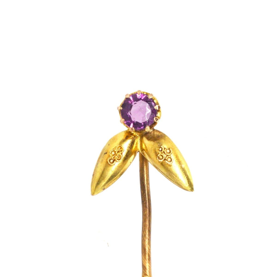 Victorian 15ct Gold Etruscan Revival Tie Pin with an Amethyst | Parkin and Gerrish | Antique & Vintage Jewellery