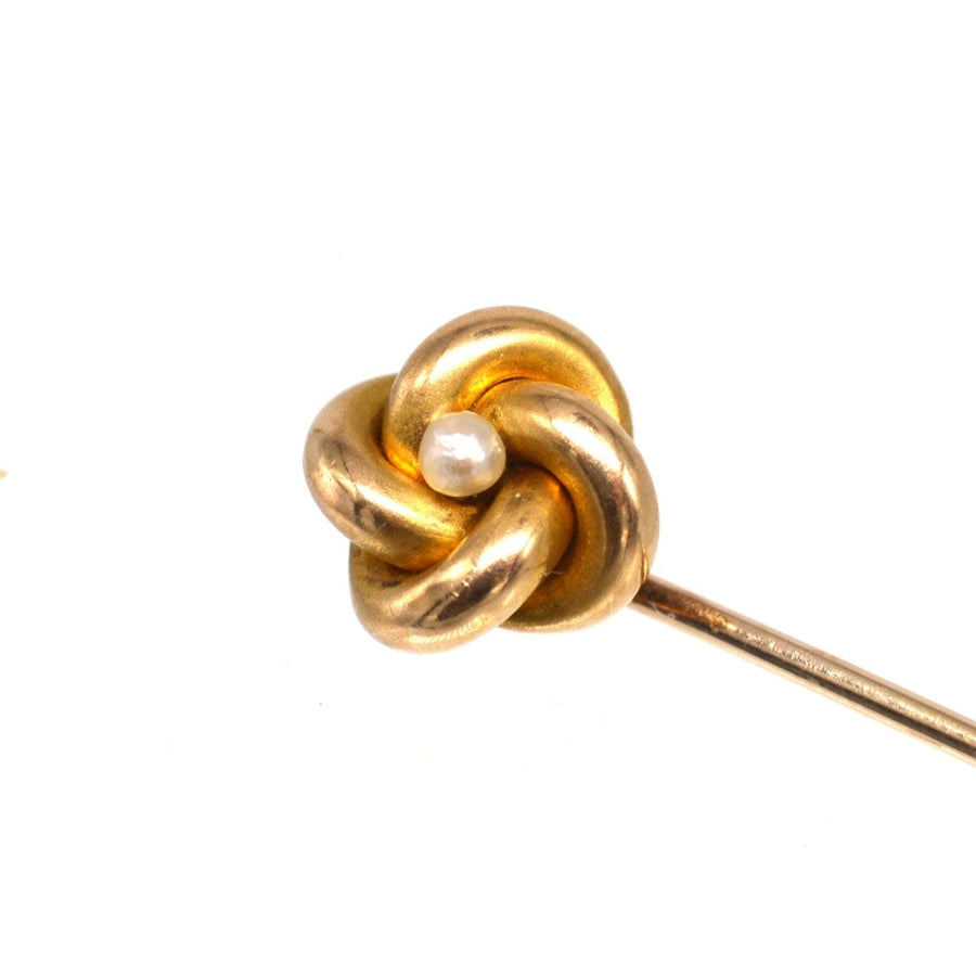 Victorian 15ct Gold Knot and Pearl Tie Pin | Parkin and Gerrish | Antique & Vintage Jewellery
