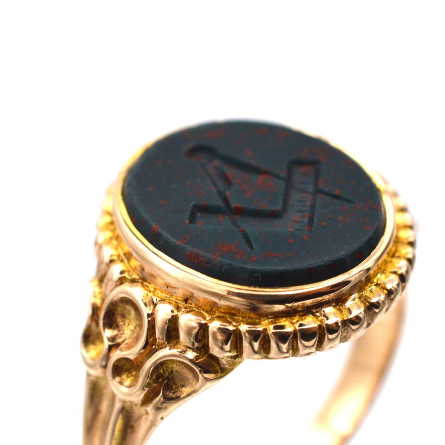 Victorian 15ct Gold Masonic Signet Ring with a Bloodstone | Parkin and Gerrish | Antique & Vintage Jewellery