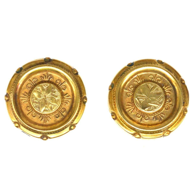 Boucles d'oreilles rondes victoriennes en or 15 carats de style étrusque