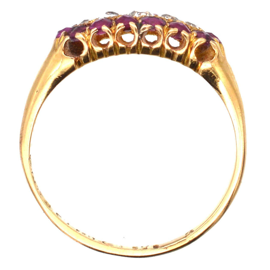 Victorian 18ct Gold, Boat Shaped Five Stone Diamond and Ruby Cluster Ring | Parkin and Gerrish | Antique & Vintage Jewellery