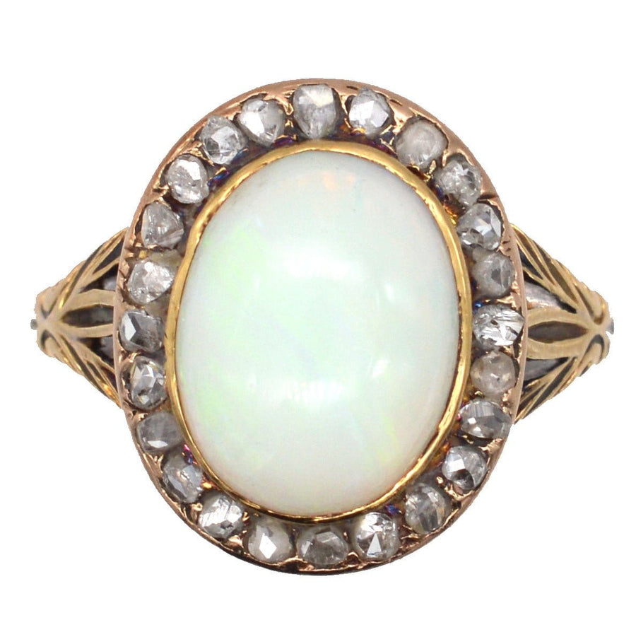 Victorian 18ct Gold, Opal and Rose Diamond Cluster Ring | Parkin and Gerrish | Antique & Vintage Jewellery