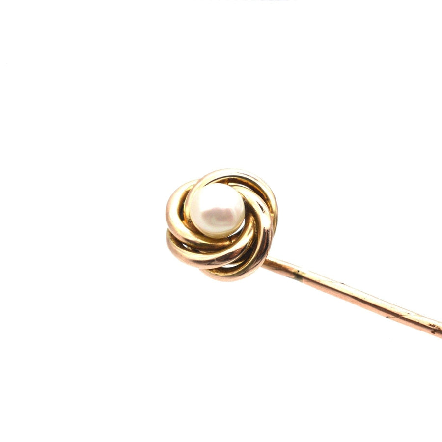 Victorian 9ct Gold Knot Twist Tie Pin with a Pearl | Parkin and Gerrish | Antique & Vintage Jewellery