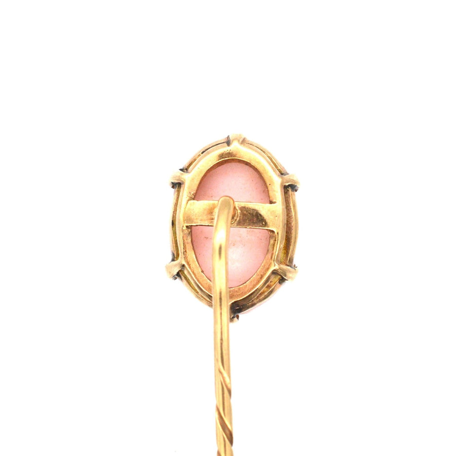Victorian 9ct Gold, Pink Conch Shell Cameo of a Roman Goddess Tie Pin | Parkin and Gerrish | Antique & Vintage Jewellery