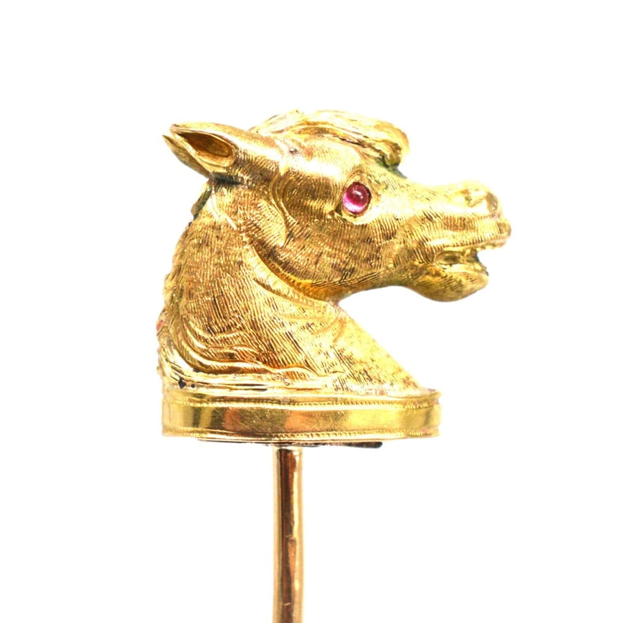 Victorian Scottish 18ct Gold Horse Head with Garter Belt Tie Pin | Parkin and Gerrish | Antique & Vintage Jewellery