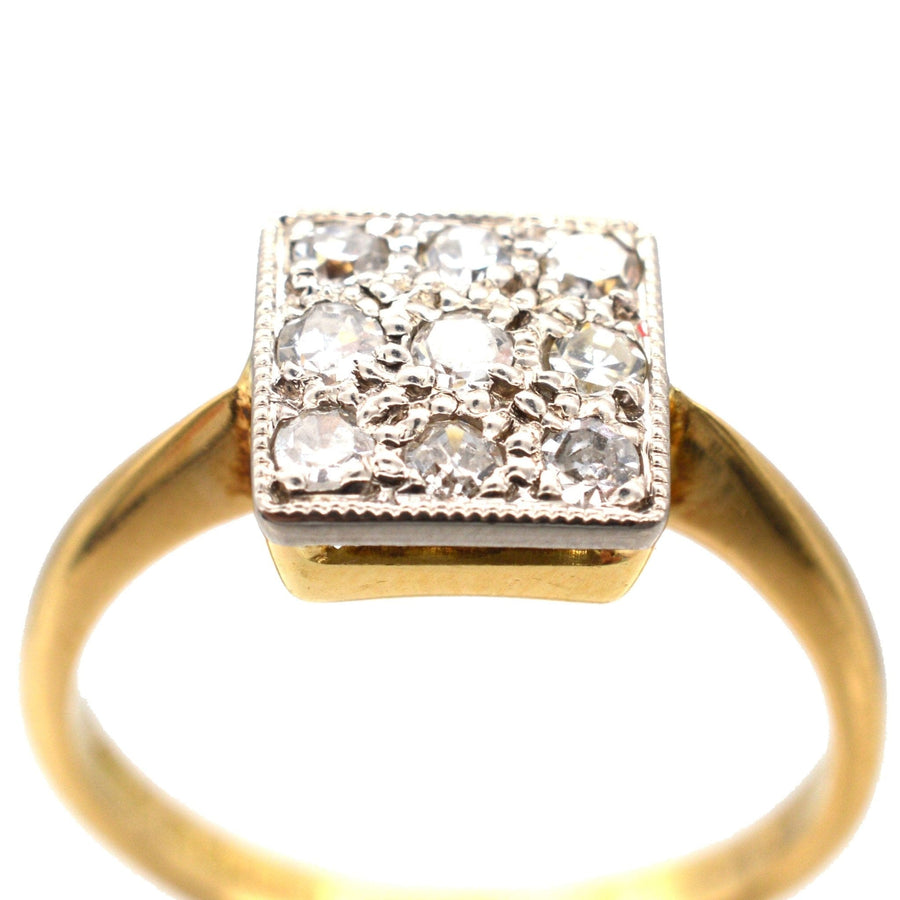 Vintage 18ct Gold and Platinum Diamond Square Ring | Parkin and Gerrish | Antique & Vintage Jewellery