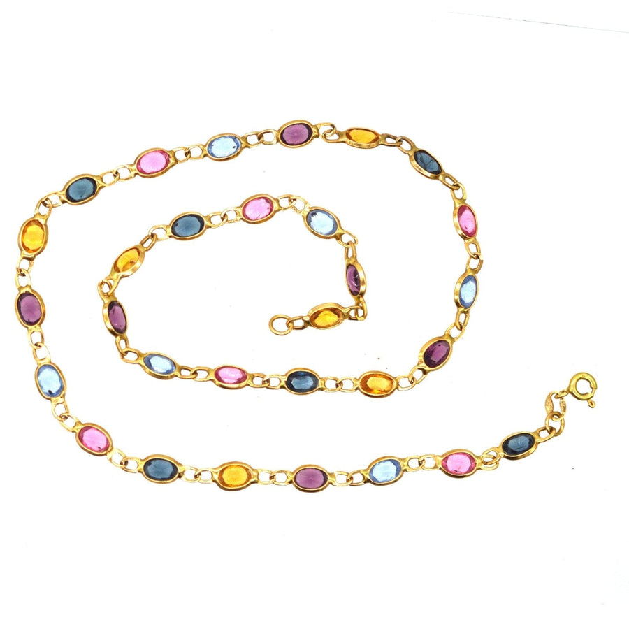 Vintage 18ct Gold Colourful Multi-Stone Paste Chain Necklace | Parkin and Gerrish | Antique & Vintage Jewellery