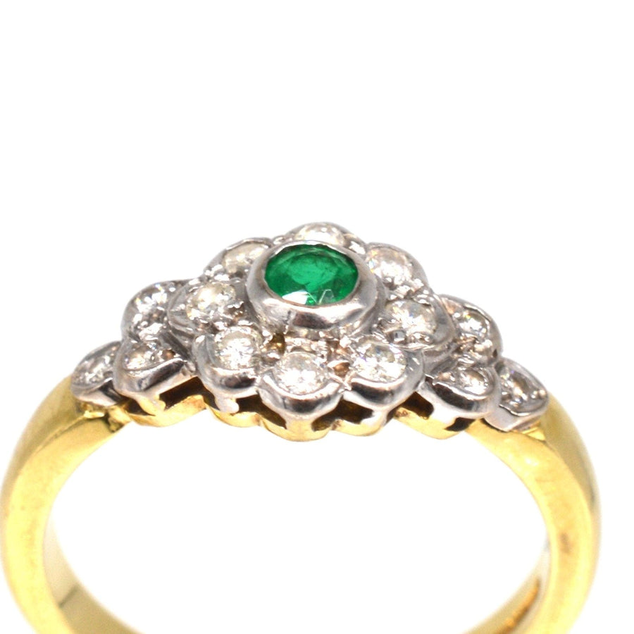 Vintage 18ct Gold Emerald & Diamond Cluster Ring | Parkin and Gerrish | Antique & Vintage Jewellery