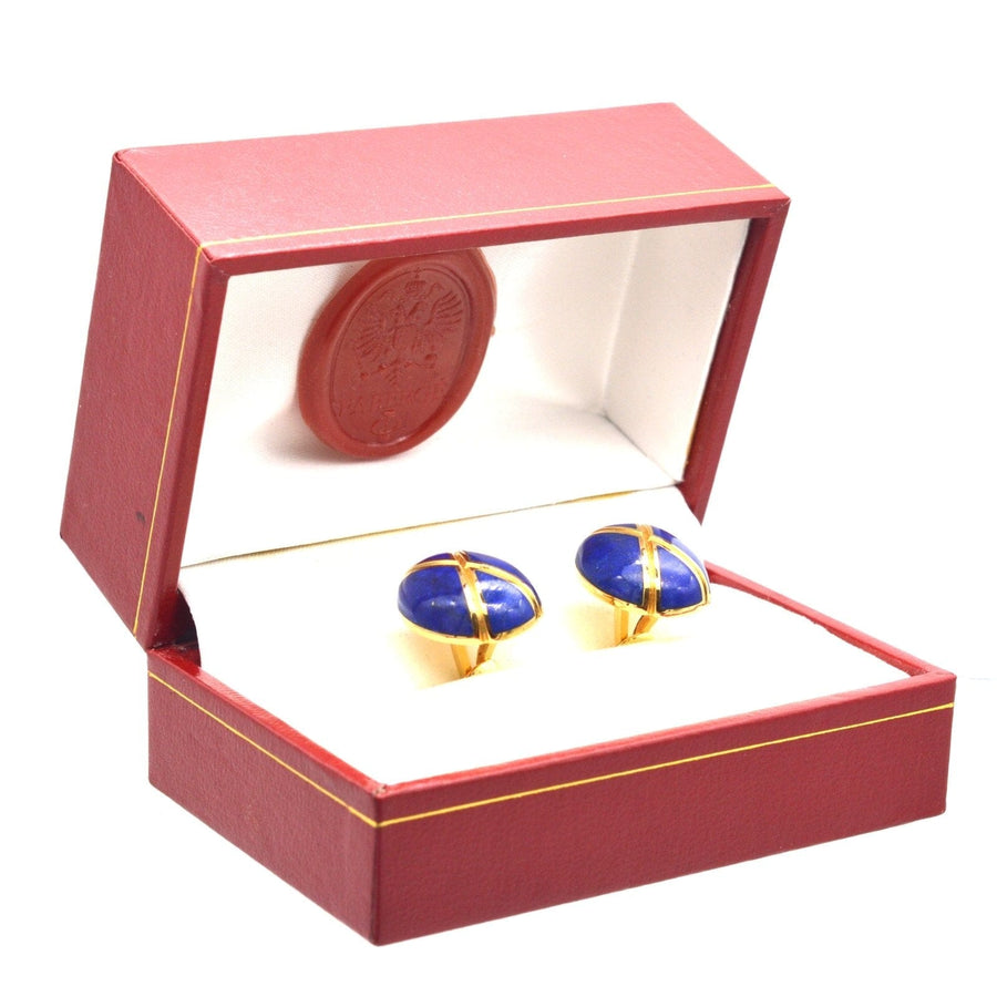 Vintage 18ct gold Lapis Lazuli Cufflinks by Faberge Paris in Original Case | Parkin and Gerrish | Antique & Vintage Jewellery