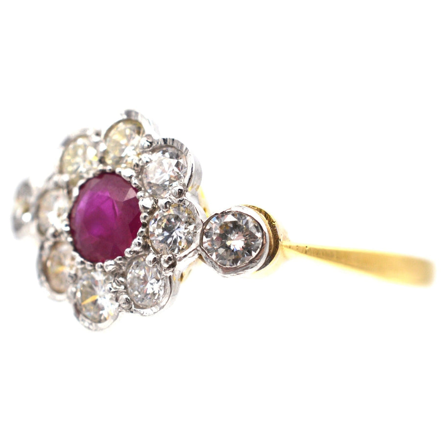 Vintage 18ct Gold & Platinum, Ruby & Diamond Cluster Ring | Parkin and Gerrish | Antique & Vintage Jewellery