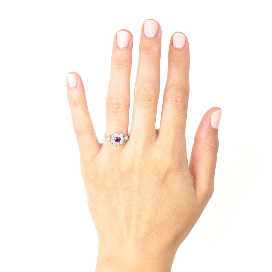 Vintage 18ct Gold & Platinum, Ruby & Diamond Cluster Ring | Parkin and Gerrish (UK)