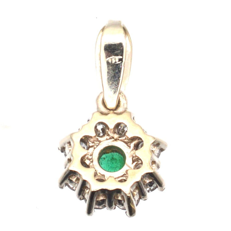 Vintage 18ct White Gold Emerald and Diamond Cluster Pendant | Parkin and Gerrish | Antique & Vintage Jewellery