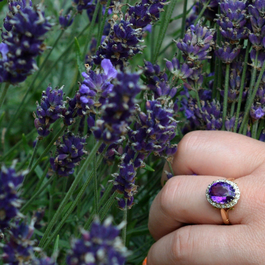 Vintage 1970s 18ct Gold Amethyst & Diamond Cluster Ring | Parkin and Gerrish | Antique & Vintage Jewellery
