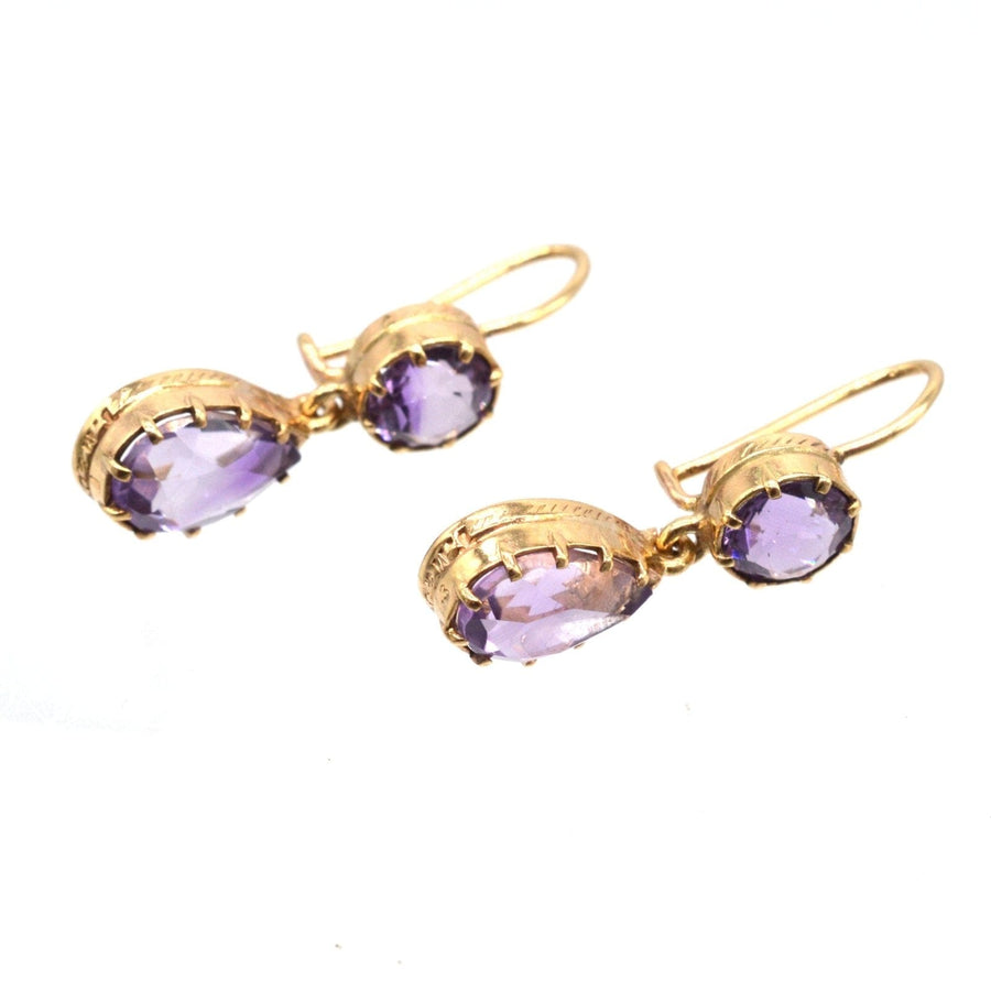 Vintage 9ct Gold, Amethyst Drop Earrings | Parkin and Gerrish | Antique & Vintage Jewellery