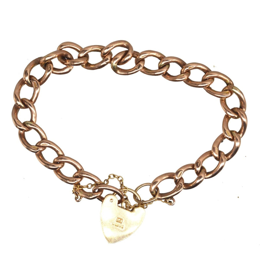Vintage 9ct Gold Curb Bracelet with Heart Lock | Parkin and Gerrish | Antique & Vintage Jewellery