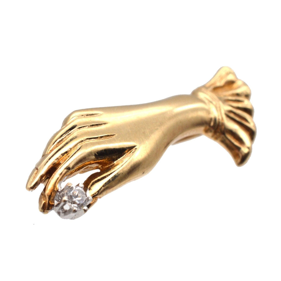 Vintage 9ct Gold Gloved Hand Holding a Diamond Brooch | Parkin and Gerrish | Antique & Vintage Jewellery