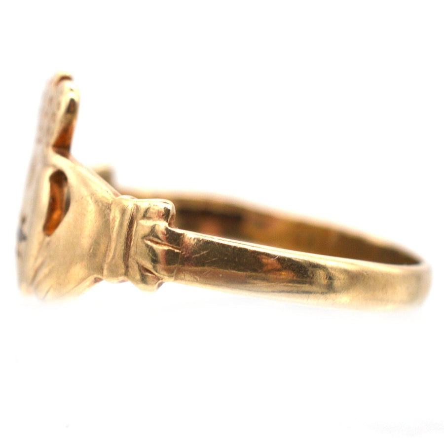 Vintage 9ct Irish Claddah Ring with Diamond | Parkin and Gerrish | Antique & Vintage Jewellery