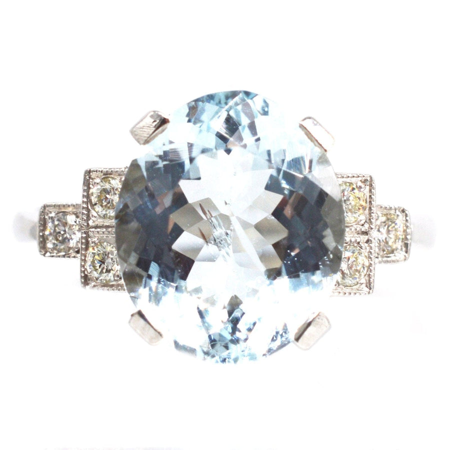 Vintage Platinum Aquamarine & Diamond Ring | Parkin and Gerrish | Antique & Vintage Jewellery