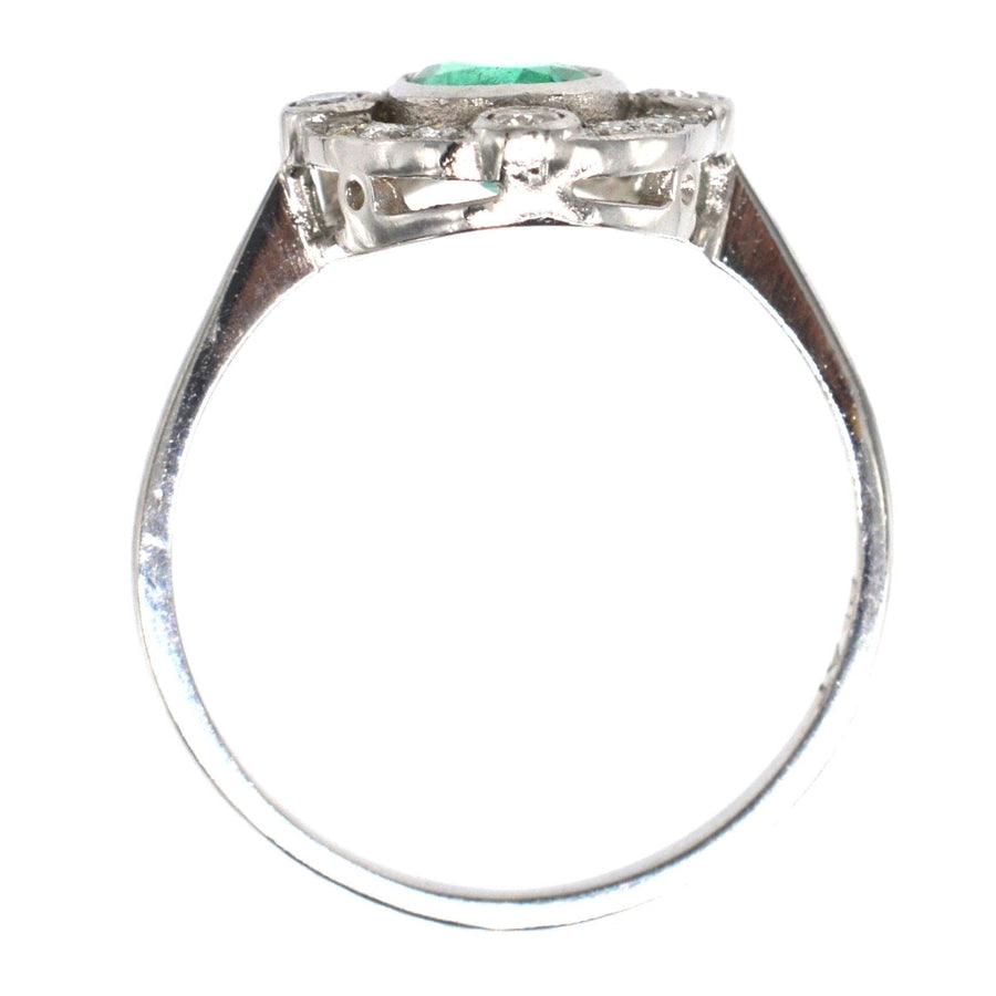 Vintage Platinum Emerald and Diamond Cluster Ring | Parkin and Gerrish | Antique & Vintage Jewellery