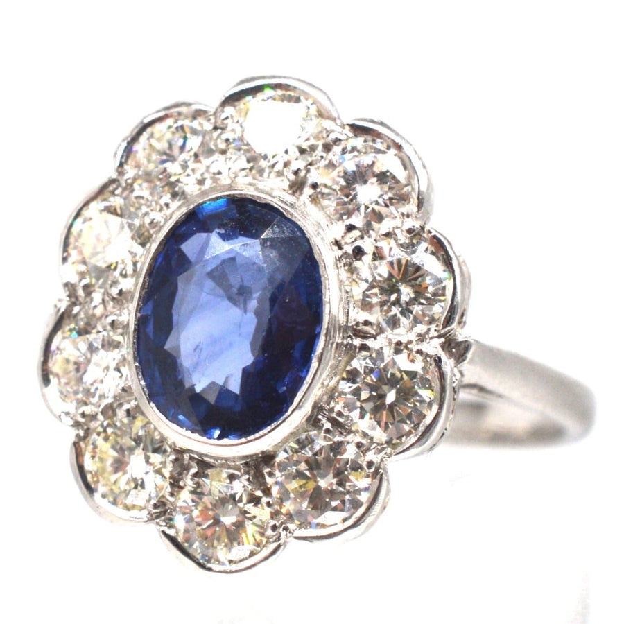 Vintage Platinum Sapphire and Diamond Cluster Ring | Parkin and Gerrish | Antique & Vintage Jewellery