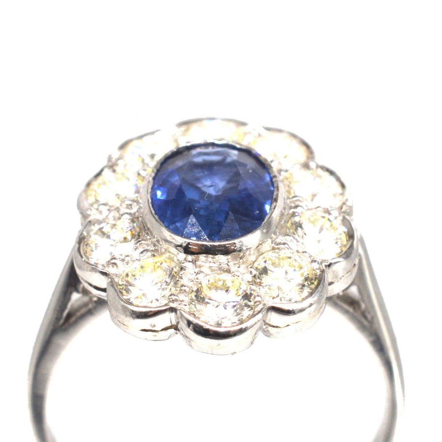 Vintage Platinum Sapphire and Diamond Cluster Ring | Parkin and Gerrish | Antique & Vintage Jewellery