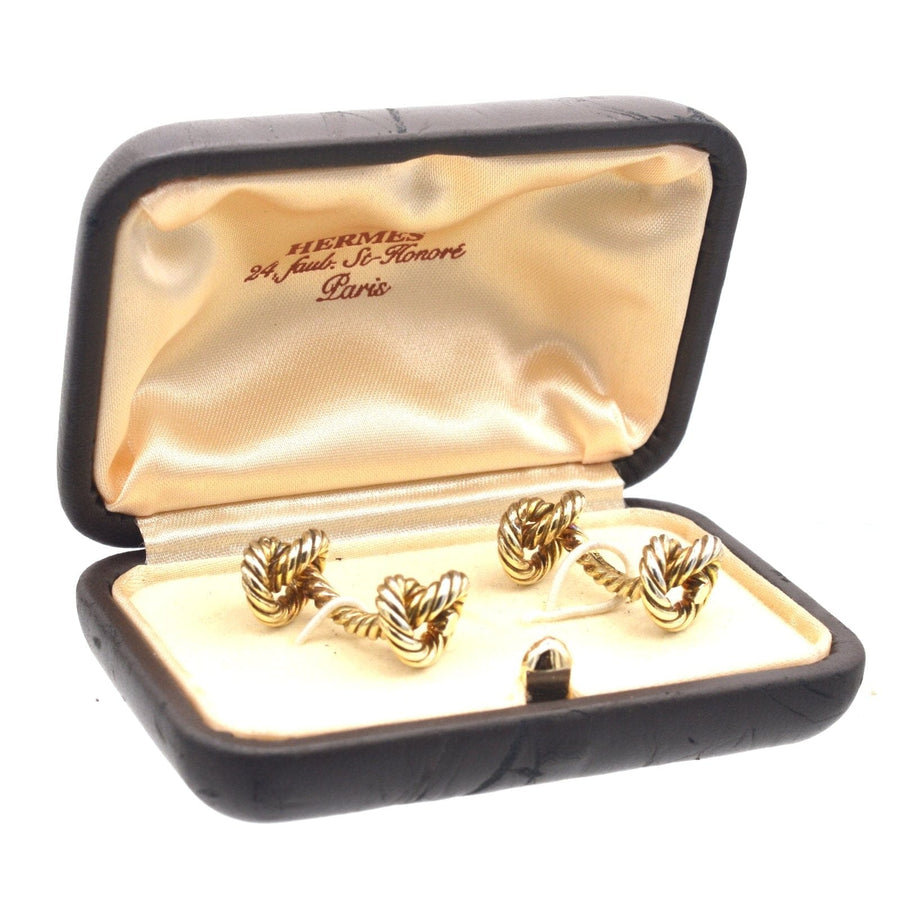 Vintage Silver Gilt Georges L'Enfant / Hermès Paris "Noeuds Marins" (Marine Knot) Corded Rope Cufflinks in Original Case | Parkin and Gerrish | Antique & Vintage Jewellery