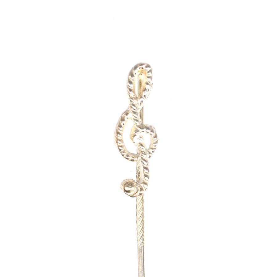 Vintage Silver Treble Clef Tie Pin with Rope Detail | Parkin and Gerrish | Antique & Vintage Jewellery