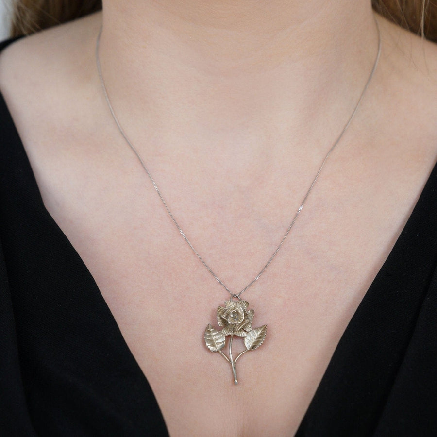 Vintage Silver Valentine Single Rose Pendant | Parkin and Gerrish | Antique & Vintage Jewellery