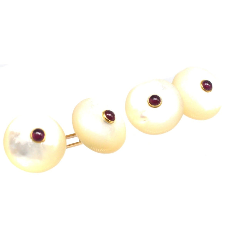 Vintage Trianon 14ct Gold, Mother of Pearl and Ruby Cufflinks | Parkin and Gerrish | Antique & Vintage Jewellery